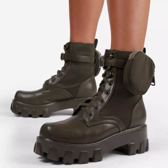 Pocket Lace Up Chunky Sole Ankle Biker 
